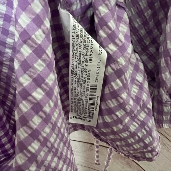 Zara Women's Blogger Style Lilac Gingham Pattern Rushed Side  Mini Dress Sz L - Picture 13 of 16